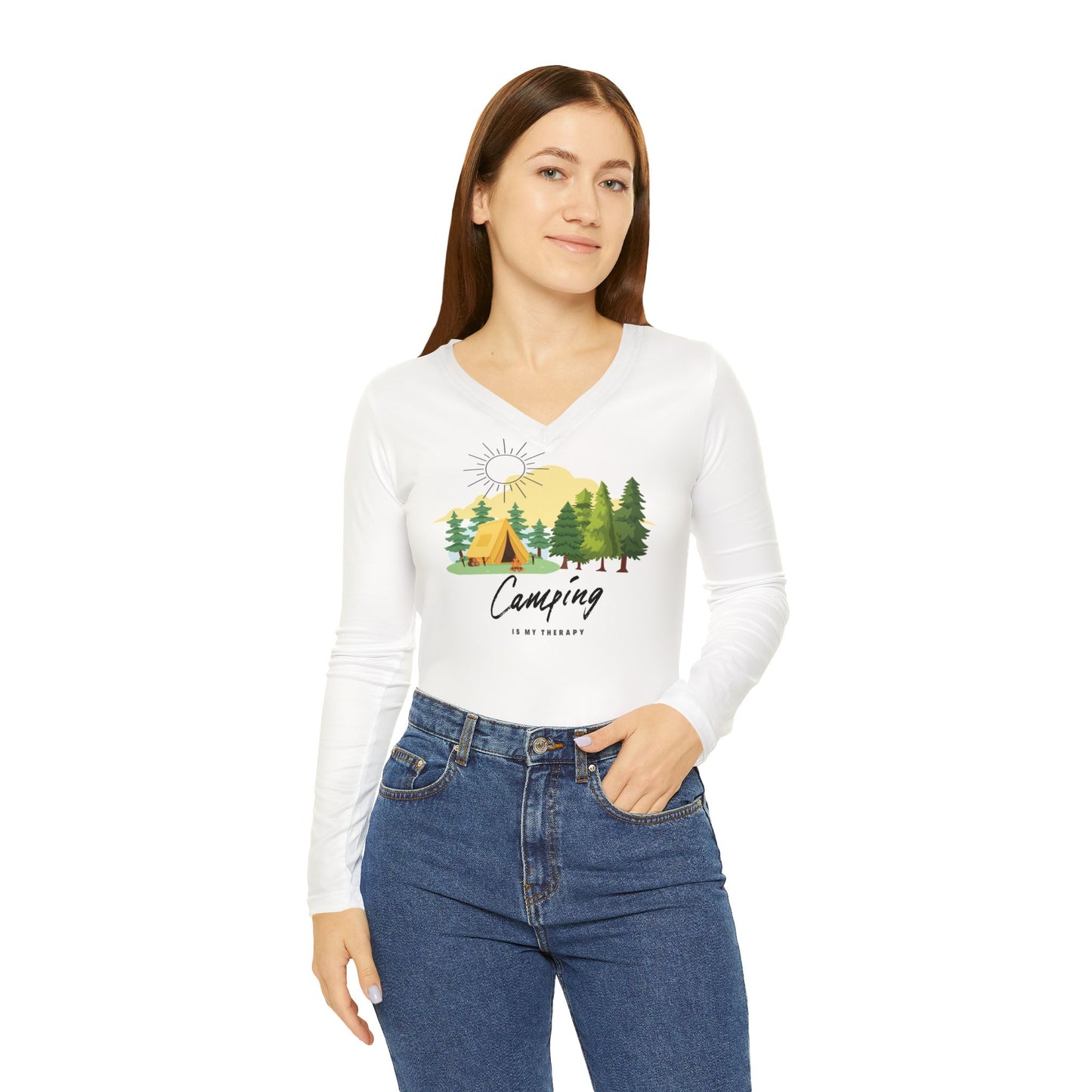 Camping Long Sleeve V-neck Shirt (AOP)