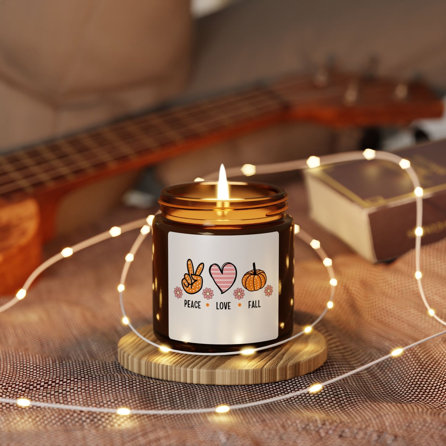 Peace Love Fall Scented Soy Candle (Multi-Size, Amber Jar)