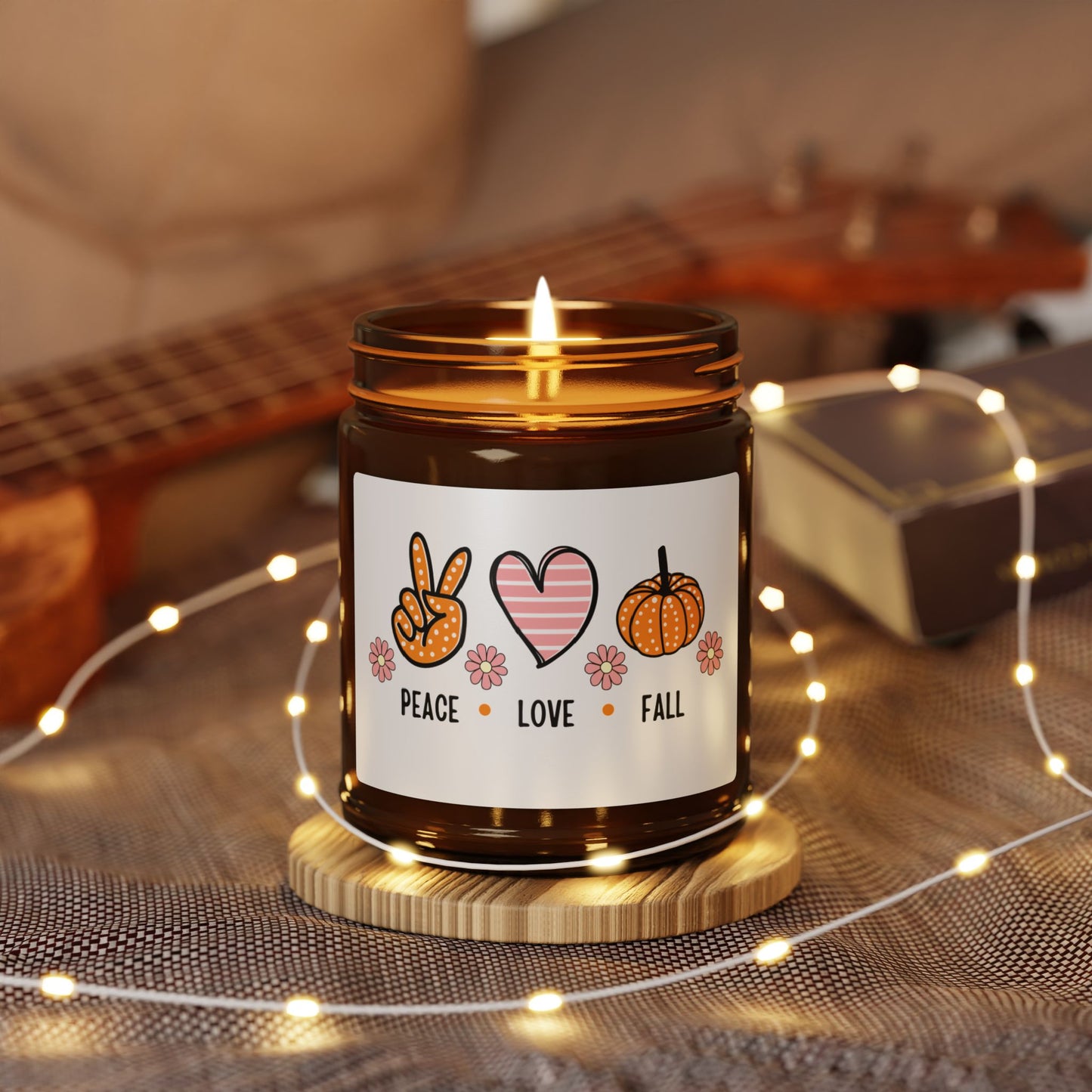 Peace Love Fall Scented Soy Candle (Multi-Size, Amber Jar)