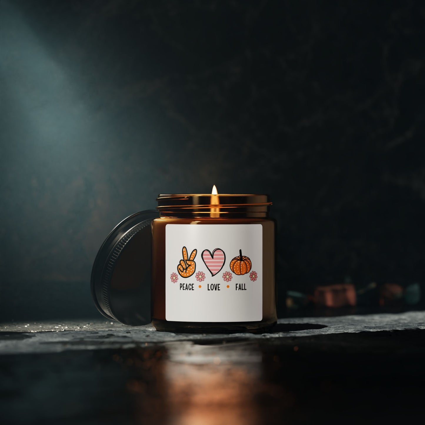 Peace Love Fall Scented Soy Candle (Multi-Size, Amber Jar)