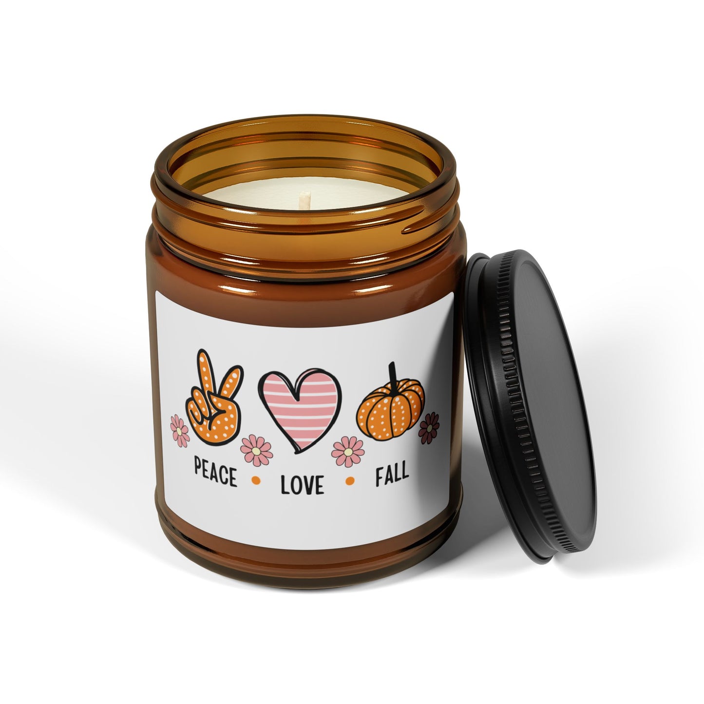 Peace Love Fall Scented Soy Candle (Multi-Size, Amber Jar)