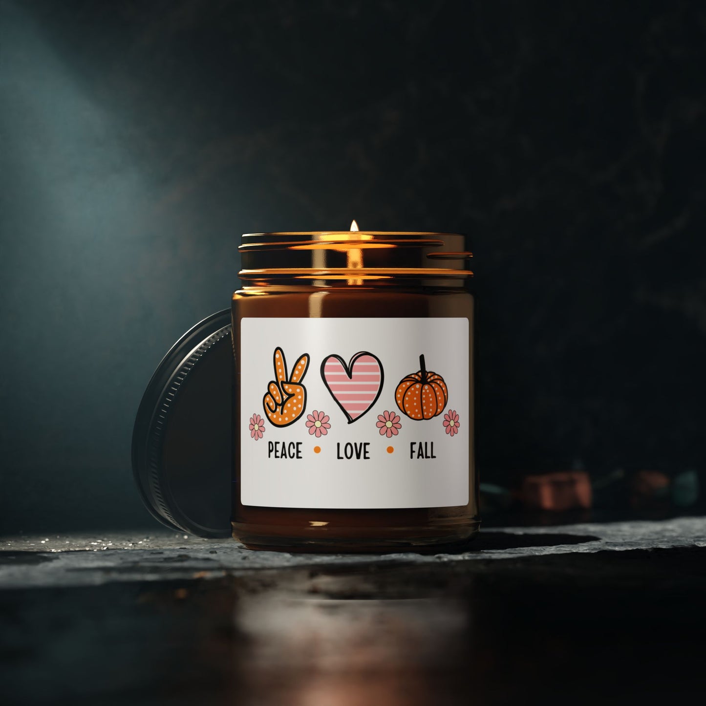 Peace Love Fall Scented Soy Candle (Multi-Size, Amber Jar)