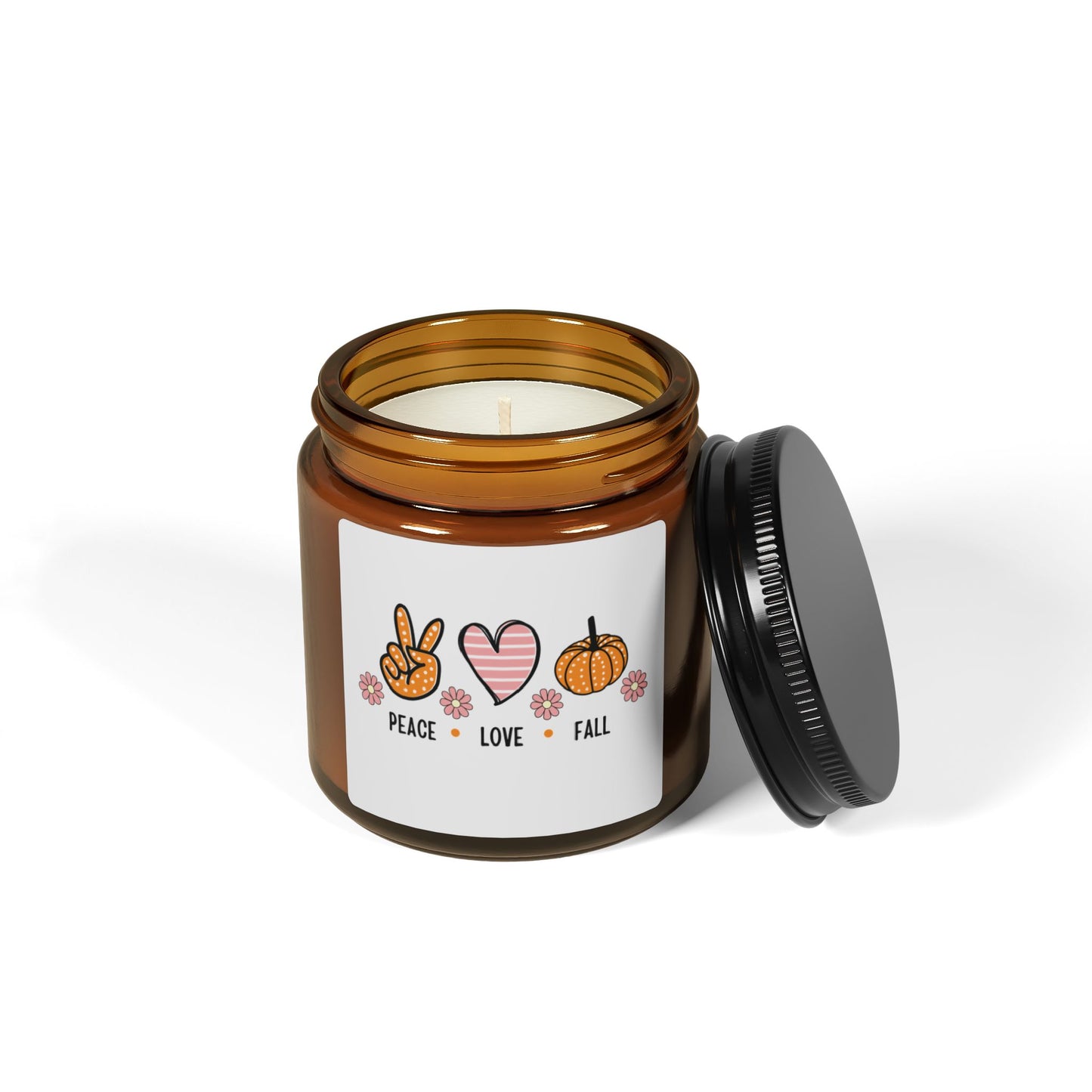 Peace Love Fall Scented Soy Candle (Multi-Size, Amber Jar)